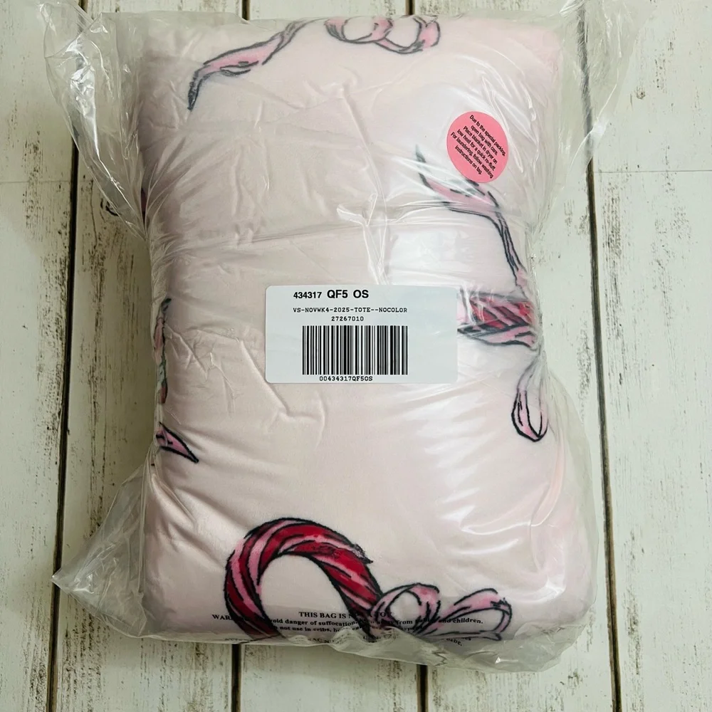 Victoria’s Secret Candy Cane Sherpa Plush Blanket & Tote Set